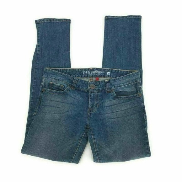 Guess Jeans Womens Daredevil Skinny Leg Denim Blue Whiskered Stretch Pockets 30R - Picture 4 of 9